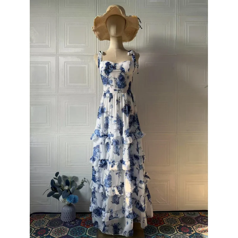 2025Spring Season Socialite Fresh Elegant Fashion Sleeveless Long Dress Waist-Cinching Dress for Women