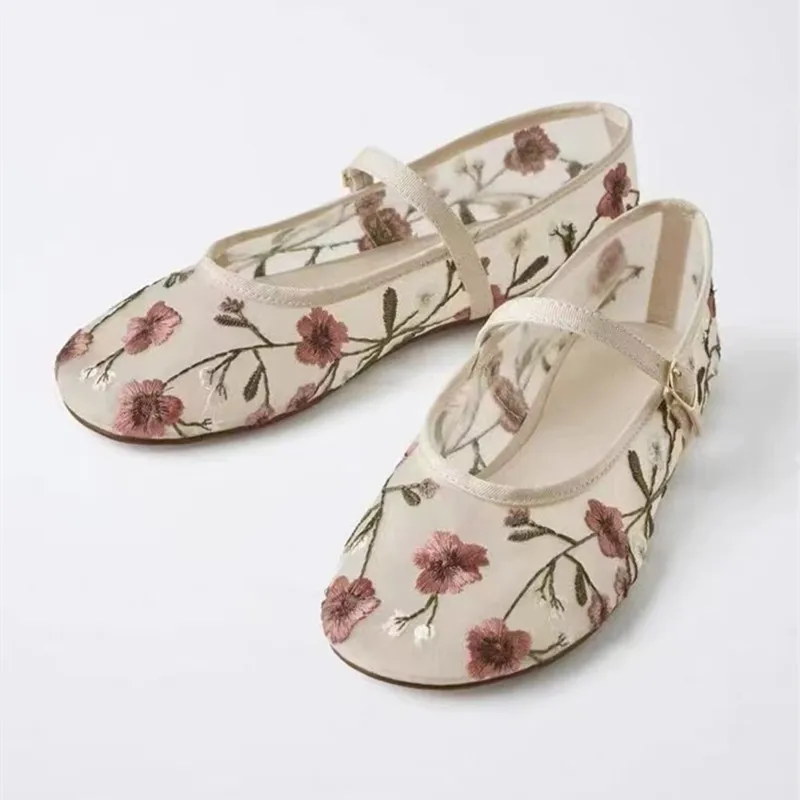 

Mesh Embroidered Casual Ballet Flats Women Summer Light Breathable Mary Jane Shoes Fashion Comfort Soft Sole Flat Loafers Women