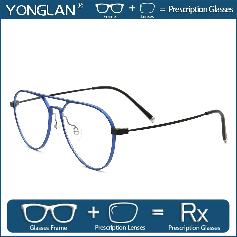YONGLAN Fasion Pilot Prescription Glasses High Quality Metal Progressive Eyeglasses Myopia/Hyperopia Optical Eyewear for Men