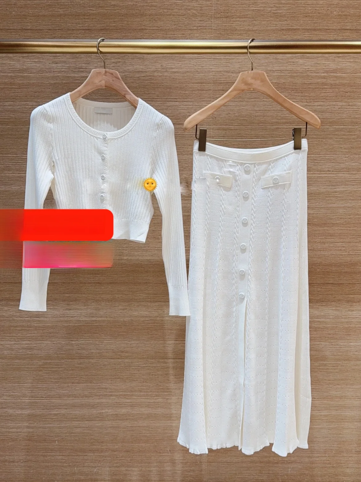Retro Knitted Open Cardigan And  Skirt Set Women's Fashion Ensemble Short Sleeve round Neck Button Style for Autumn Wear