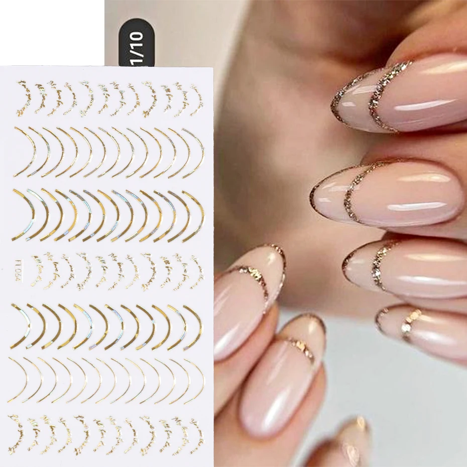 

3D Gold White Simple Lines Nail Stickers Curve Metal Stripe Lines Nails Art Sliders Letters Adhesive Striping Tape Decal LEFL064