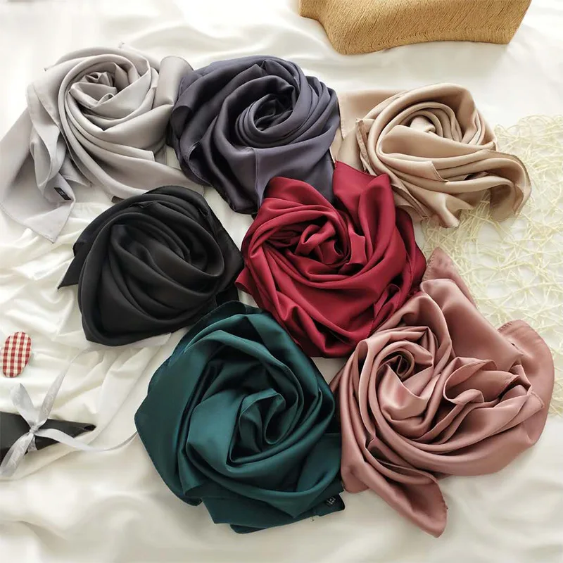 70cm Solid Colors Women Square Scarf Neckerchief Hijab Scarf Silk Satin Headband Hair Scarves Female Shawls Ladies Soft Hairband