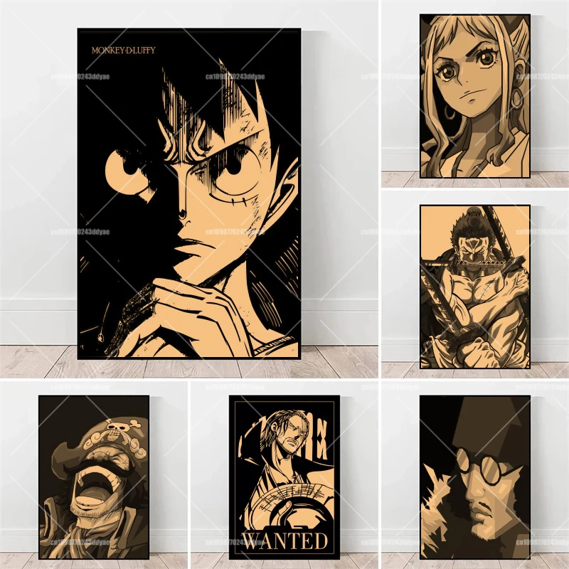 

Japanese Classic Cartoon One Piece Retro Poster Luffy Living Room Painting Comic Pictures HD Printing Art Print Children's Gift