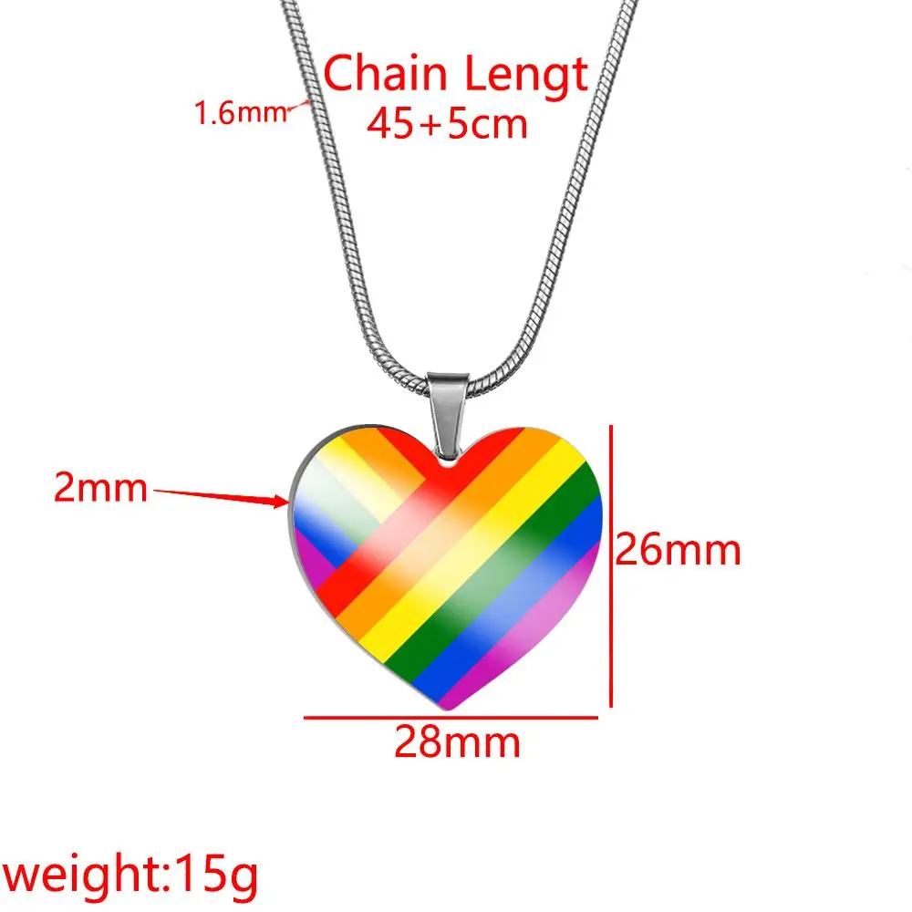 Rainbow Pride Lgbt Heart Pendant Necklace for Gay Lesbian 6 Color Heart Shaped Rainbow Flag Unisex Stainless Steel Personalized