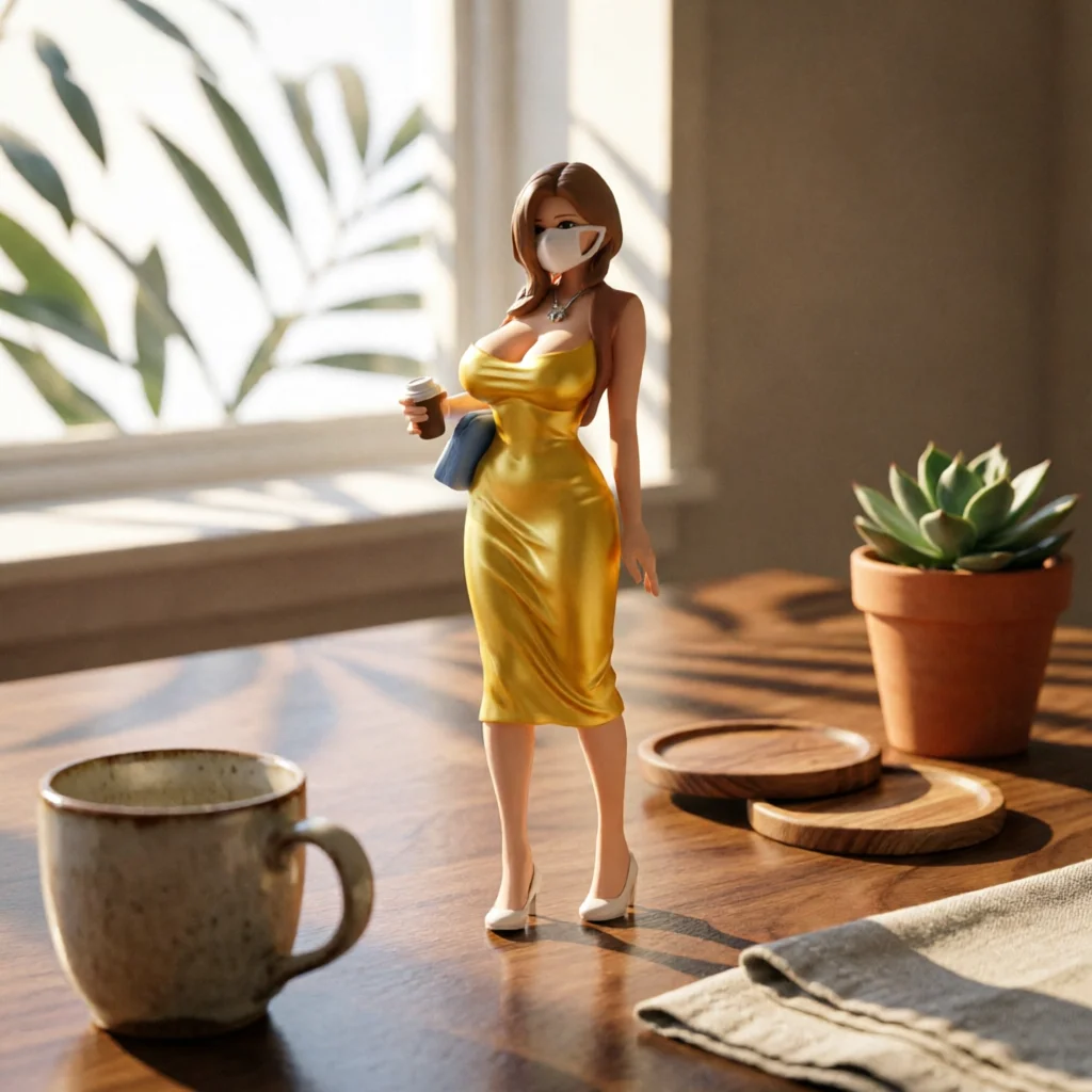 Miniature Woman in Dress Detailed Miniature Figure with Shoulder Bag Diorama Figurine Realistic Scale Model Person Freestanding