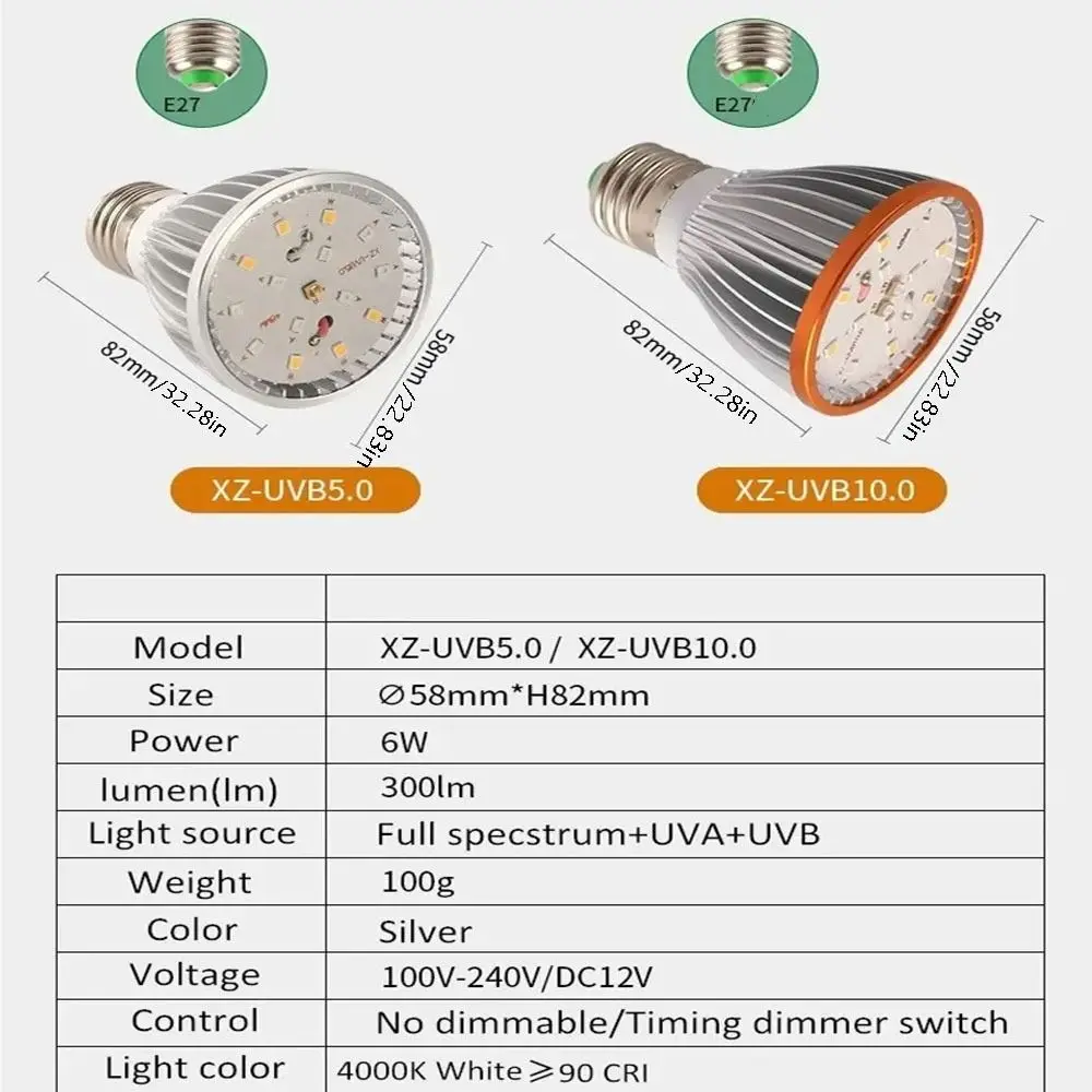LED الزواحف ضوء لمبة UVA UVB الطيف الكامل 5.0/10.0 تررم مصباح الإضاءة E27 الحيوانات الأليفة الصغيرة لمبة التدفئة لثعب السحلية السلحفاة