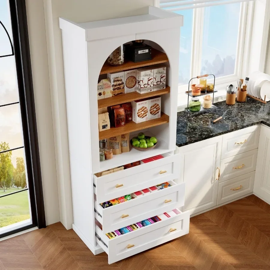 Modular Pantry Cabinet for Modern Kitchen, 71 Tall White Hutch with Durable MDF Construction and Smooth Finish