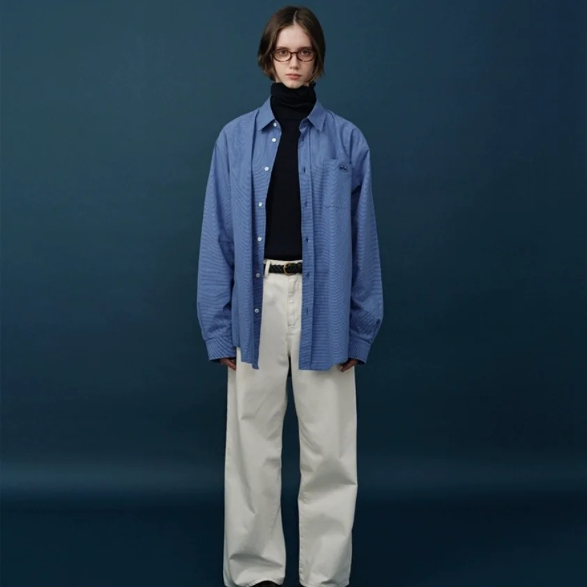 Afslankeffect Losse casual blauwe irt damestop Klein ID-patroon TheBar*net Katoen Lang Sve Busin Casual Faion