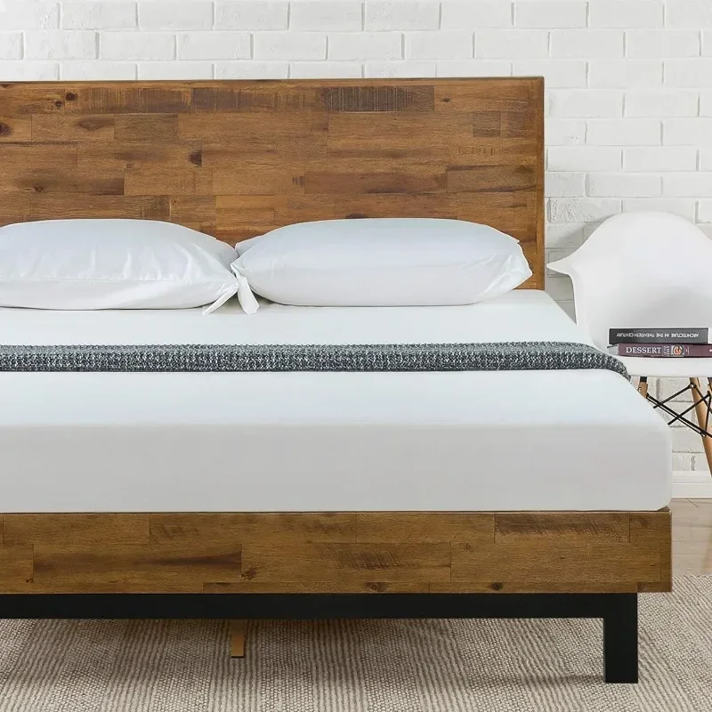 

Wood Platform Bed Frame with Adjustable Headboard / Wood Slat Support with No Box Spring Needed / Easy Assembly, Queen