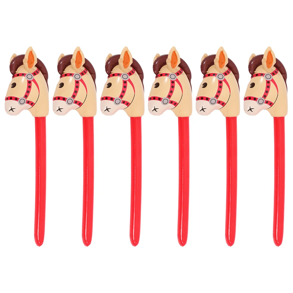 6 Pcs Wooden Stick Horse Head Child Balloons Inflatable Sticks Pvc Party Supplies