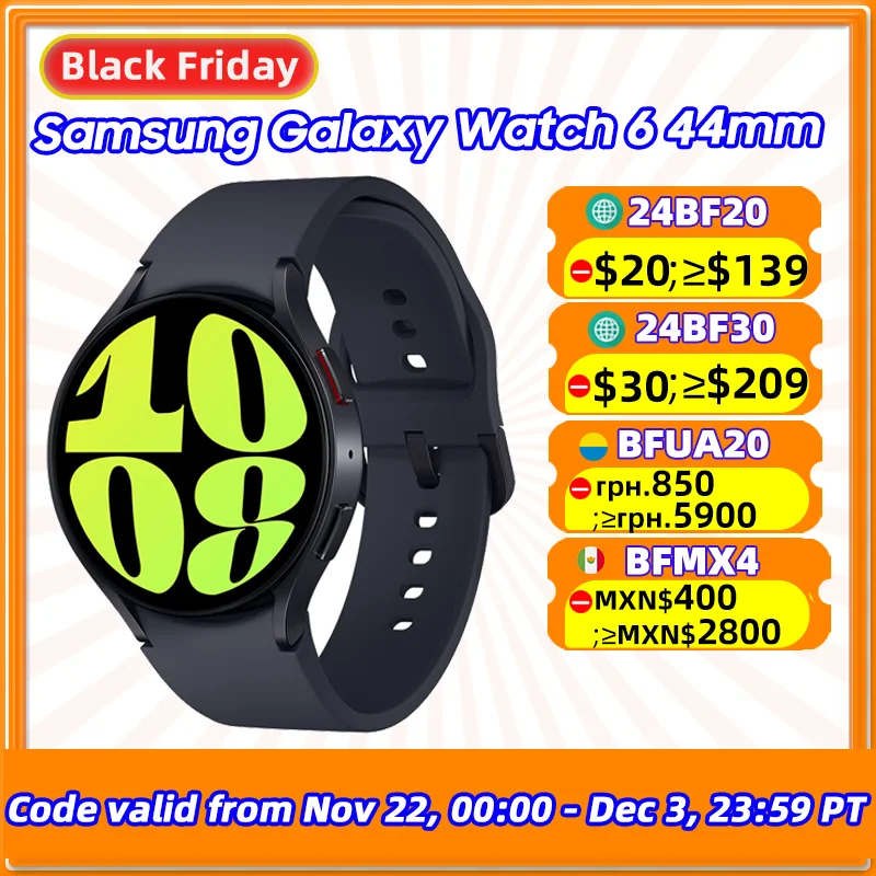 Samsung Galaxy Watch 6 44 мм NFC SmartWatch 1,5-дюймовый супер AMOLED-экран с датчиком кислорода в крови Часы Wi-Fi GPS для Galaxy S24 Ultra