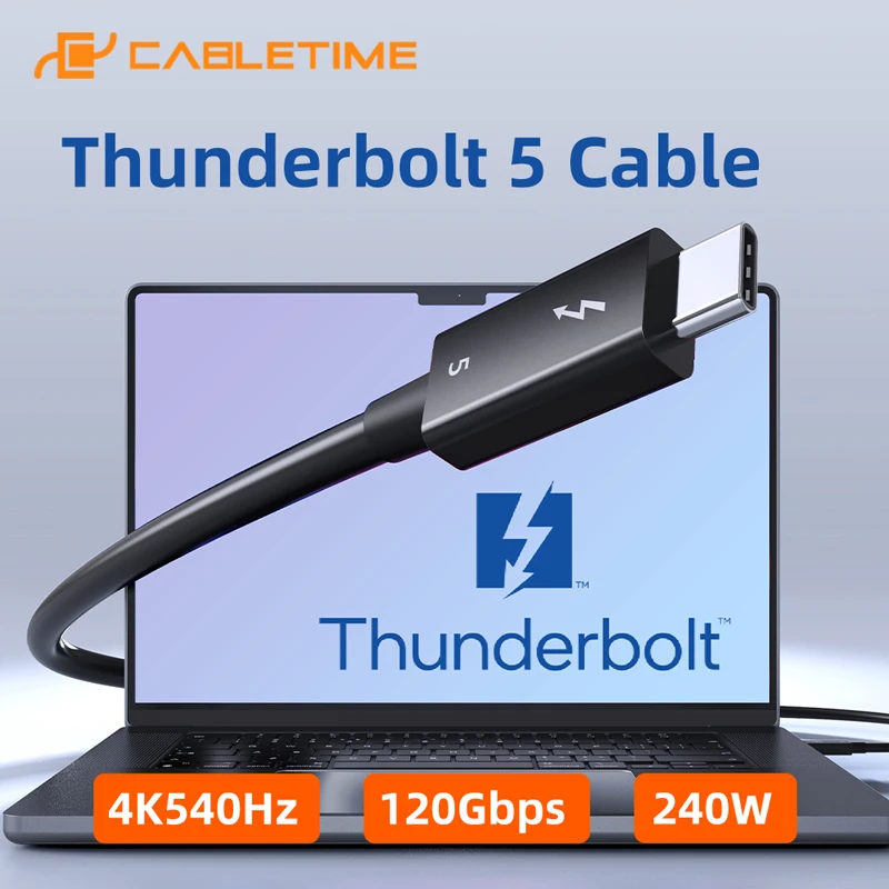 

CABLETIME Thunderbolt 5 Cable USB C Cable 4K@540Hz Resolution 120Gbps Data Transmission 240W Fast Charging for Phone Laptop