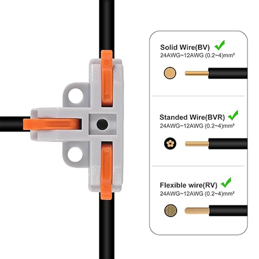 Picture 6: 10Pcs T Tap Wire Connector Compact DIY Quick Connect Push-in Splitter Cable Splicing Butt Terminal Block Connectors for 24-12AWG