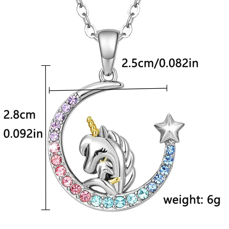 Fashion Creative Dazzle Crystal Little Girl Unicorn Necklace Female New Moon Pony Children Pendant Gift for Good Friends