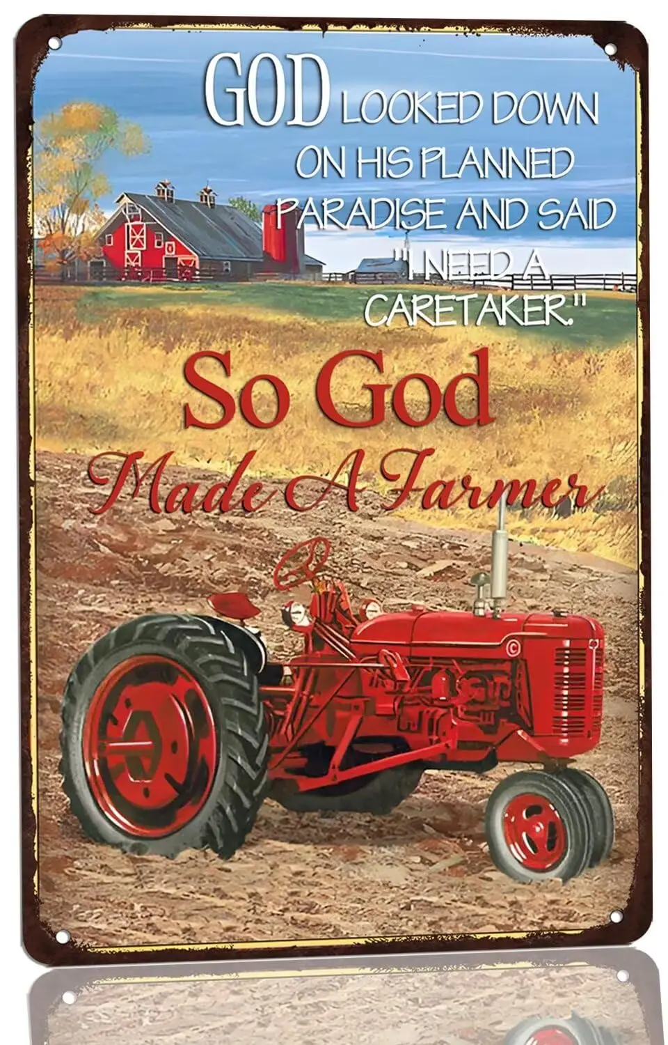 So God Made a Farmer Metal Sign Home Farm Poster Decor Farmhouse Wall Art Sign for Living Room Kitchen Bathroom Christian R sign