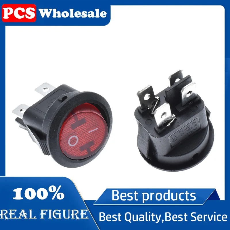 2Pcs 23mm Round Black 4 Pin 10A/125V 6A/250V AC 2 Position DPDT ON-OFF Rocker Switch Snap-in