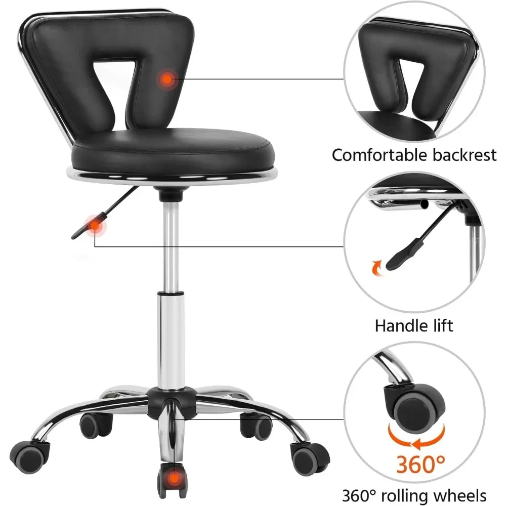 Pedicure Chairs，Rolling and Rotating Stool with Adjustable Height for Home Spa, with Backrest and Wheels Pedicure Chairs