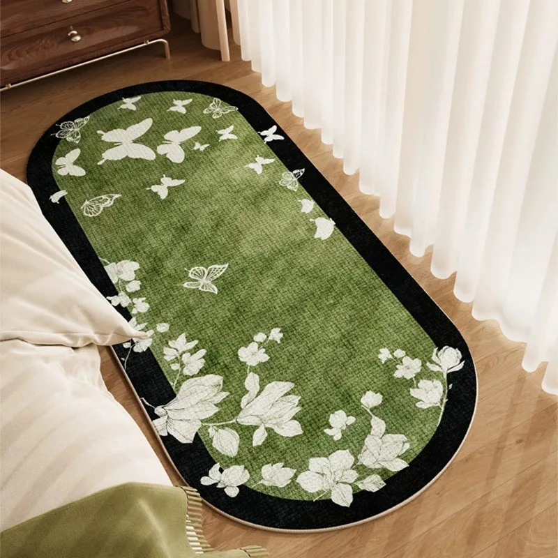 Bedroom Bedside Rug Stain-resistant Durable Wear-resistant Floor Mat Green Vintage Long Strip Carpet French Home Decor Rugs 양탄자