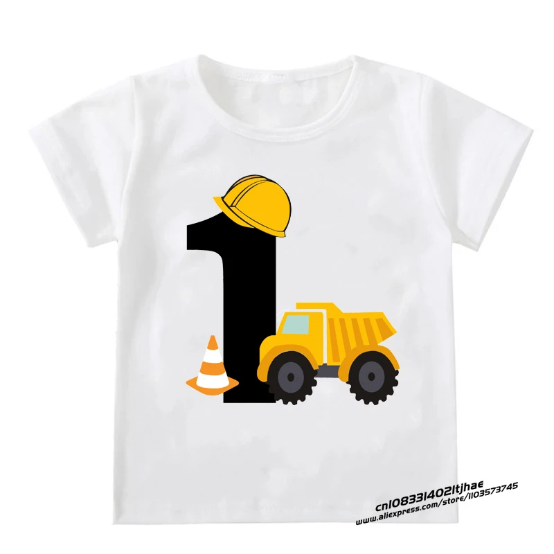 Kids Boys T-shirts Baby Short Sleeve Excavator Tops Children Fashion Tshirt 1 2 3 4 5 Years Boy Construction Birthday Shirts