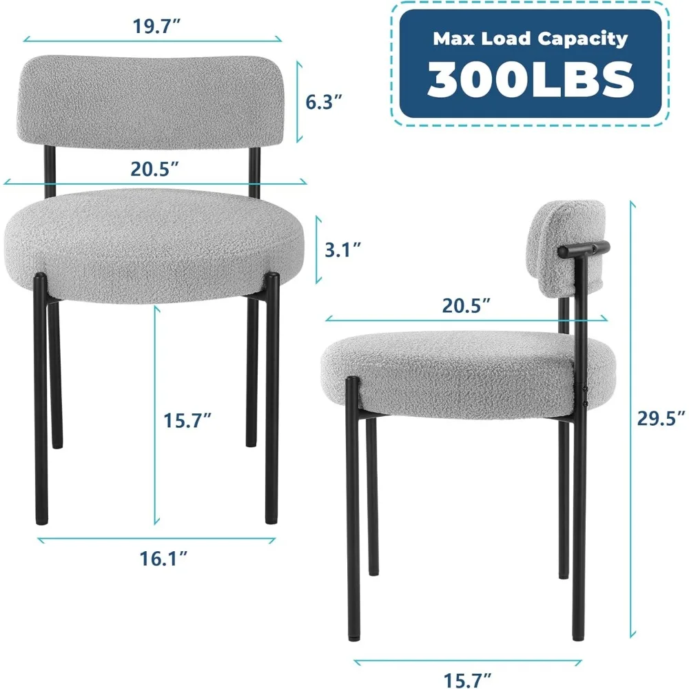 Boucle-Sillas de comedor modernas de mediados de siglo, Juego de 2 sillas de comedor de cocina con patas de Metal y tapizado redondo