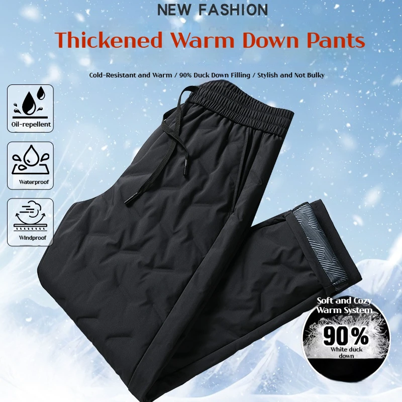 

Мужские зимние брюки, новые термобрюки 90, белые утиные пуховые перья, теплые, утолщенные, ветрозащитные, для отца, на открытом воздухе