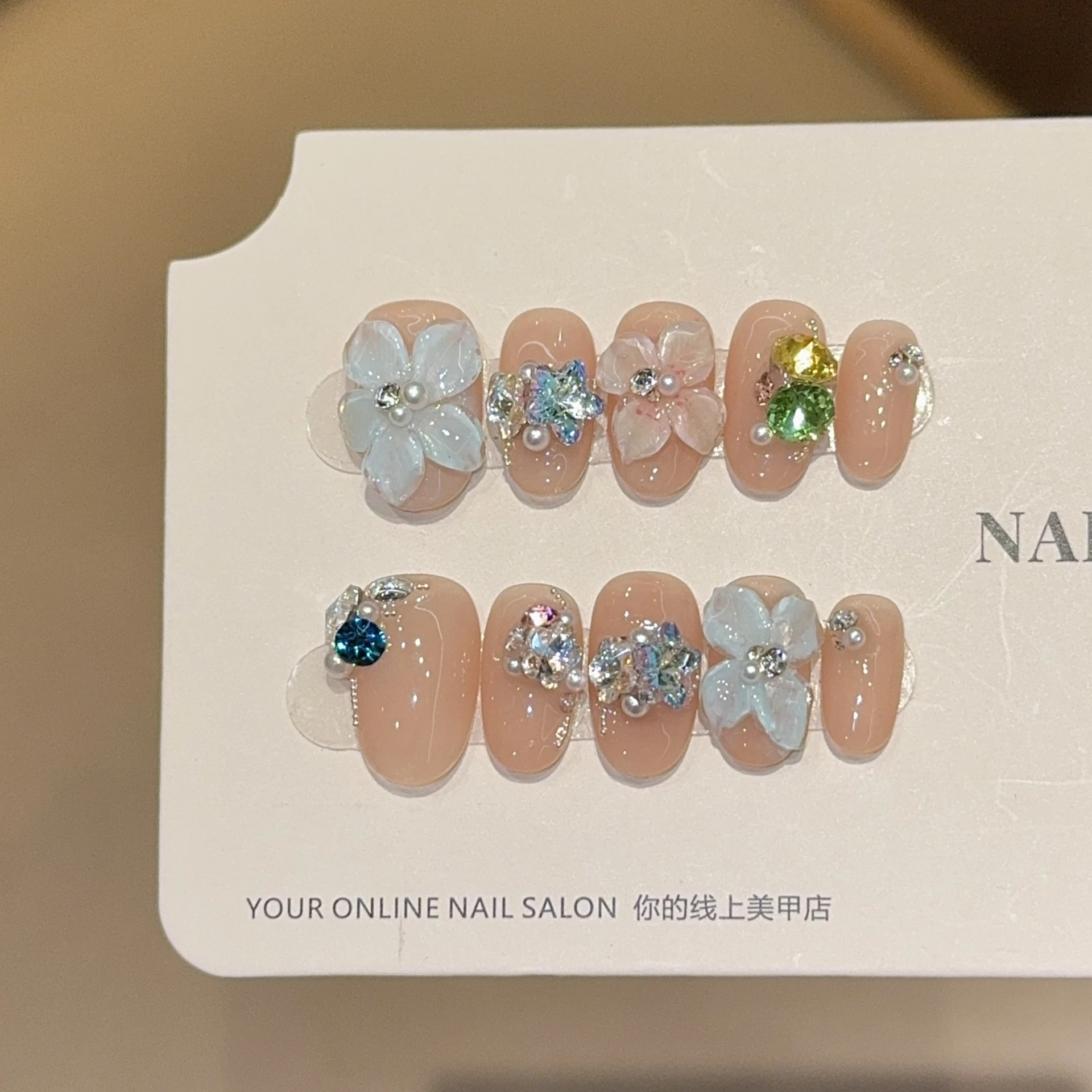 

10pcs 3D Flower Oval Handmade Press on Nails Simple Fake Nails False Nail Artificial Nail 네일팁 Накладные Ногти Uñas Postizas