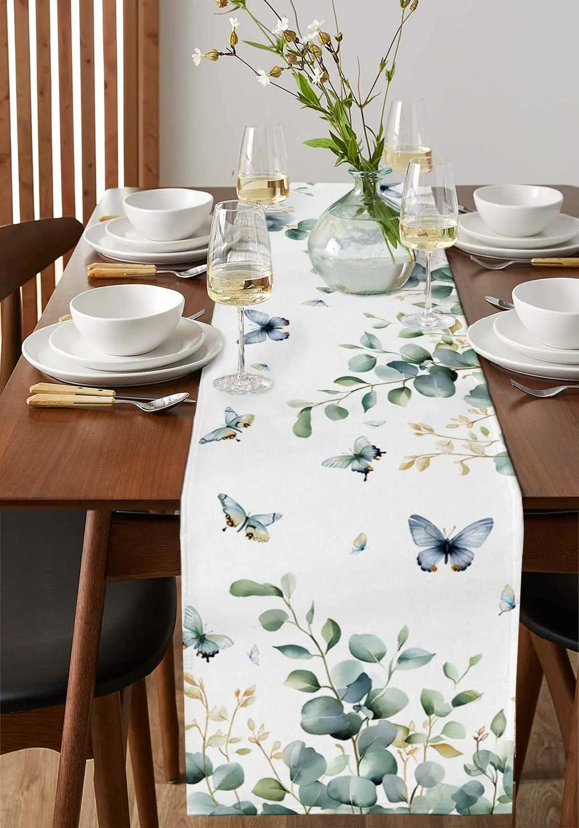 

Spring Butterfly Eucalyptus Leaf Table Runner Decoration Home Decor Dinner Table Decoration Table Decor