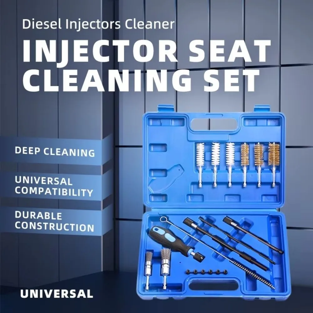19 Pcs Set Diesel Injector Seat Cleaning Kit Sturdy Construction Rust Resistant Injector Seat Bore Cleaning Brush Universal Fit