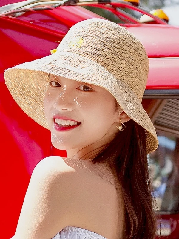 foldable-summer-breathable-sun-protection-fishing-hat-women's-beach-hat-fashionable-versatile-lmeetu-natural-raffia-hat