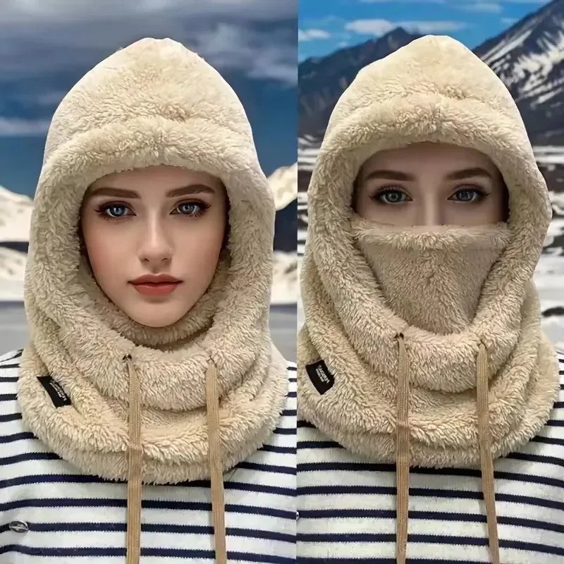 Warm Thermal Windproof Balaclava Ski Hood Motorcycle Face Cover Polar Fleece Adjustable Cycling Neck Cover Full Face Mask Winter