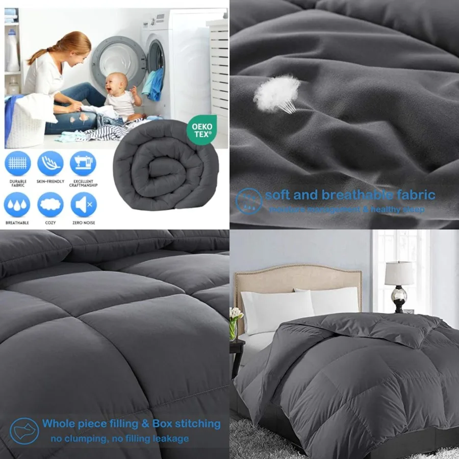 

Size Down Alternative Comforter - Quilted Duvet Insert for All Seasons, Soft Lightweight with Corner Tabs, Summer Winter Warm B