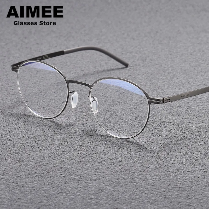 Montura de gafas ultraligeras de titanio para hombre y mujer, anteojos sin tornillos redondos Vintage, gafas de moda de alta calidad, marca alemana
