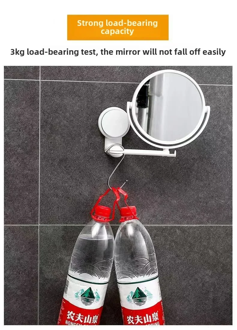 Foldable No Punching Wall Mounted Bathroom Mirror Small Circular Dressing Makeup Mirror for Home Toilet Student Dormitory