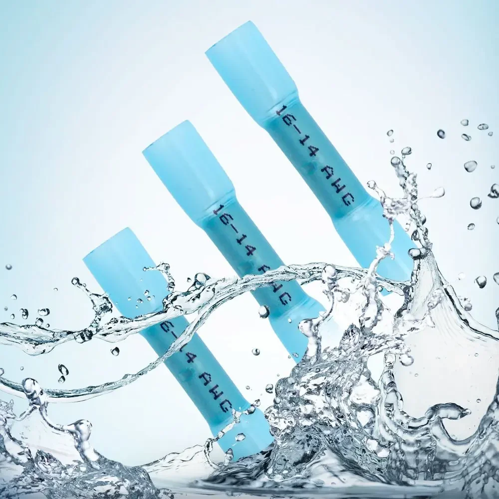 1000/500 Stück blau 16-14 awg Schrumpf-Crimp klemmen isoliert isolierte wasserdichte Dichtung Stoß elektrische Kabelst ecker
