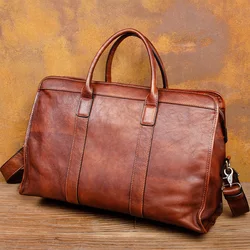 Hand-painted Vegetable Tanned Cowhide MEN'S Bag Slung MEN'S Handbag Large-capacity Travel Bag 17-inch Computer Bag