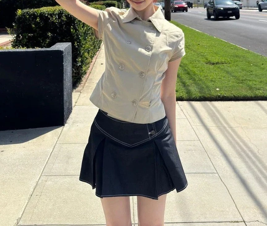 Slim Double Breasted Short Sleeved Shirt Top, Women's New Style
