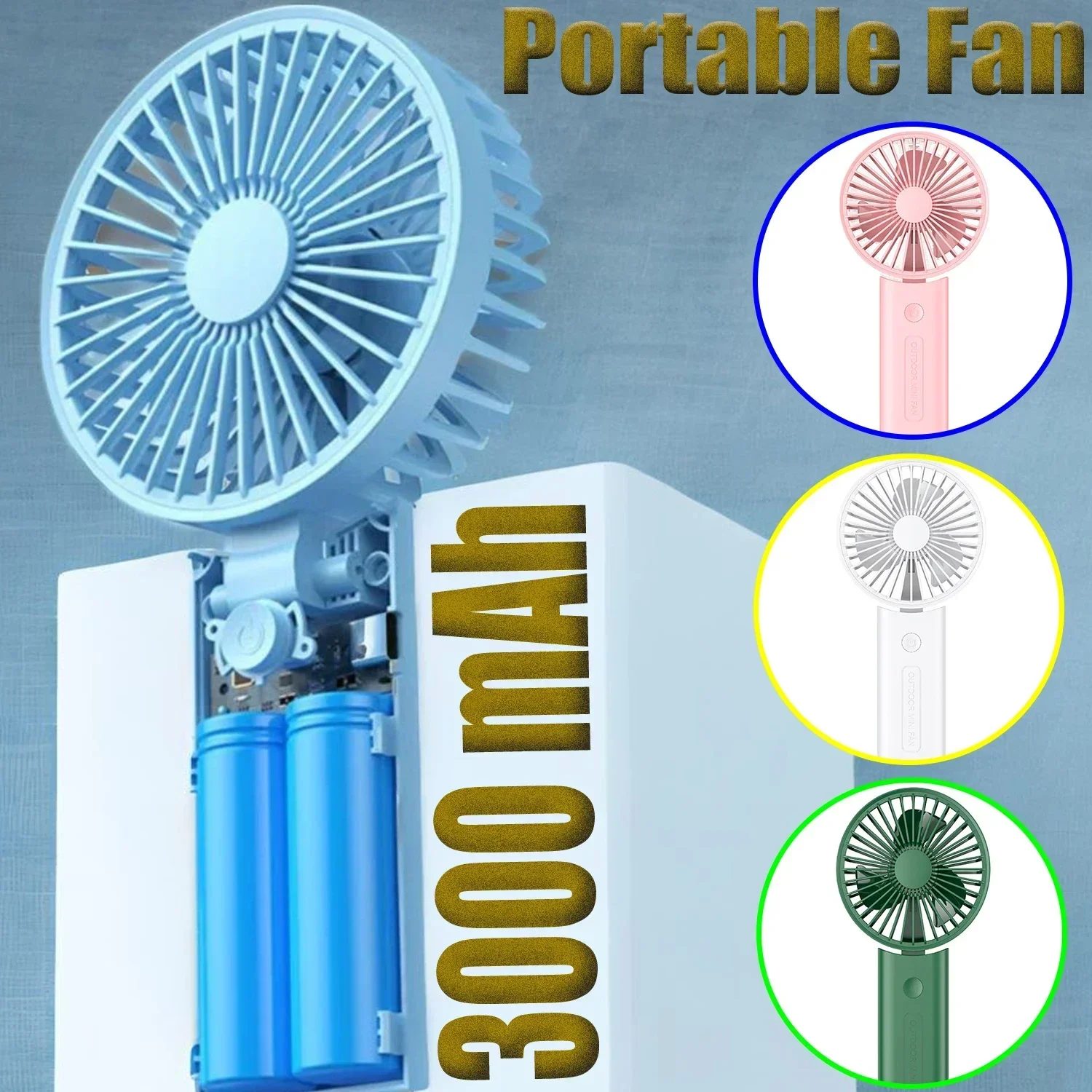 Handheld Fan,3in Electric Portable USB Rechargeable,3 Speeds Setting Cooler Wind,90° Folded for Bedroom Office Outdoors Home