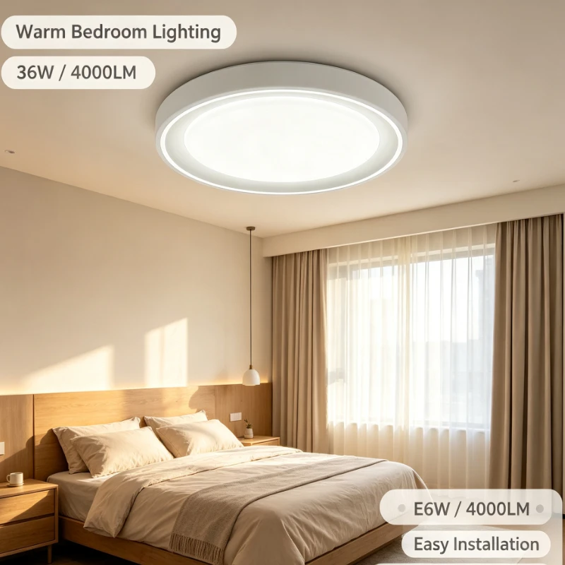 Modern Led Ceiling Light Round Fixture With White Frosted Panel And Sleek Rim For Living Room Bedroom Minimalist Home