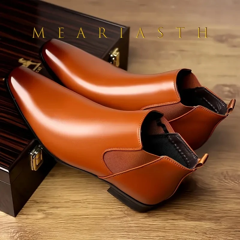 

Autumn Winter Leather Chelsea Boots for Men Designer Soft-soled Business Men Dress Shoes Fashion Big Size Ankle Boots Male