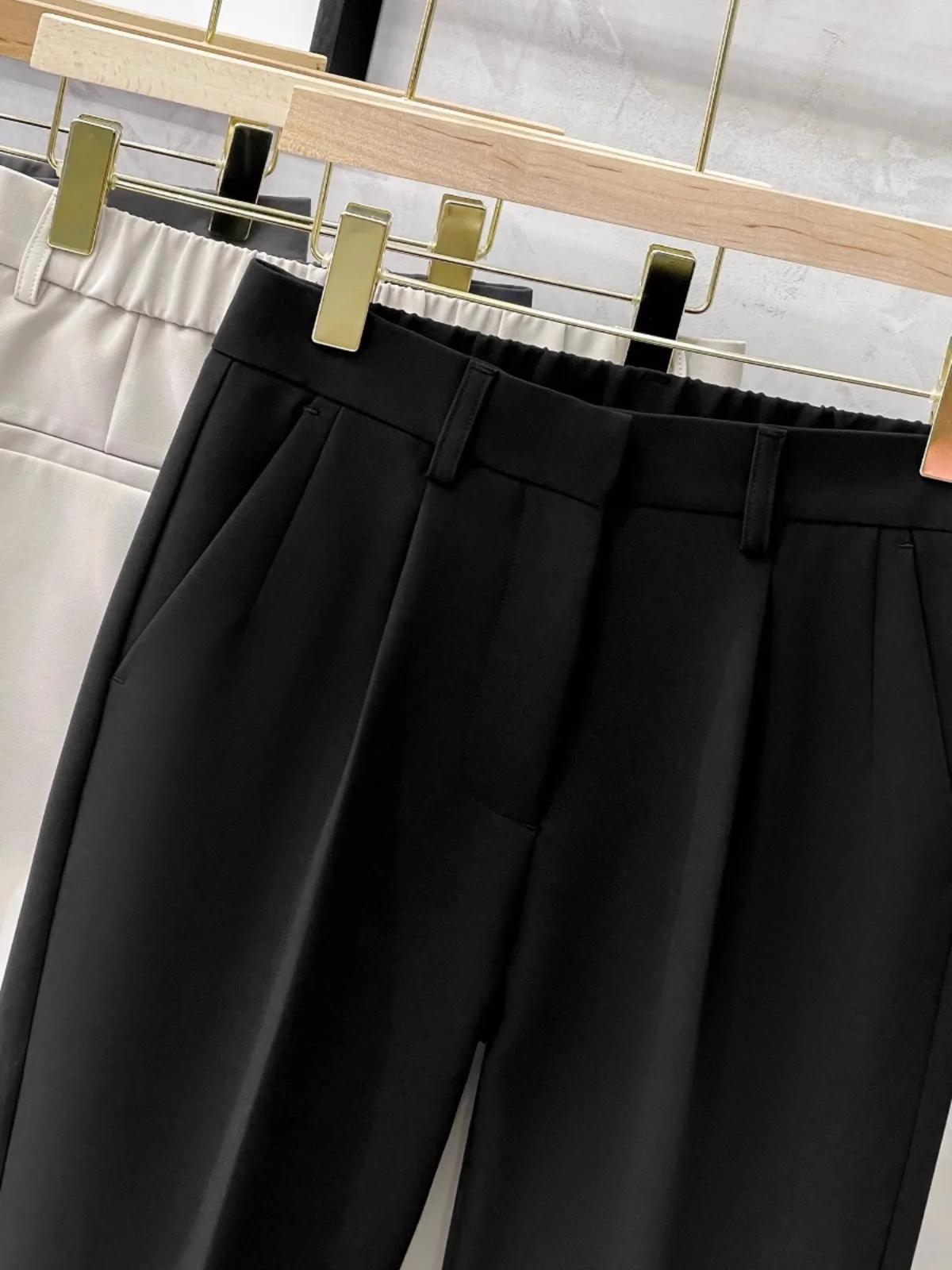 Business Casual Men's Straight Leg Pants Korean Style Summer Spring Dark Button Simple Long Trousers Nine Points