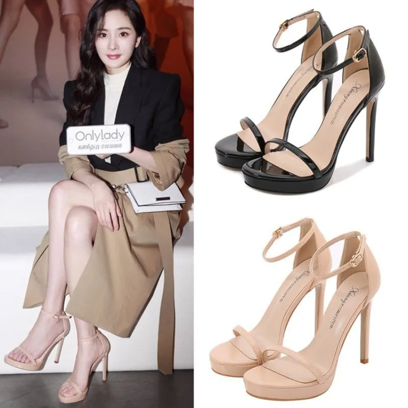 2024 New Summer High Heels with Sexy All-in-one 12cm Slim Heel Nude Waterproof Platform Sandals Women Sandals on Offer