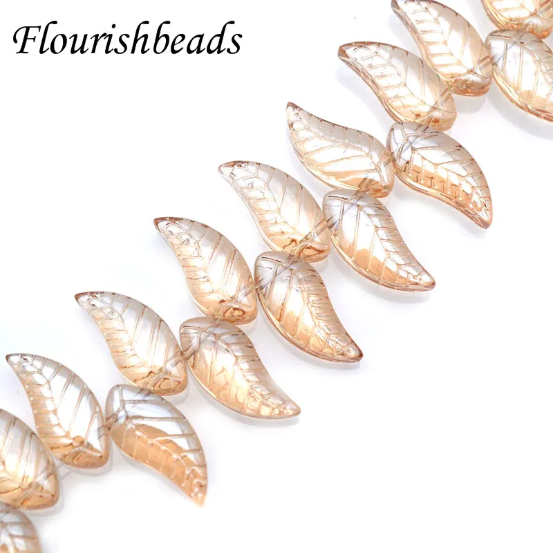 110pcs Beads Per Strands Colorful Leaf Glass Quartz Beads 8x18mm Side Hole Leaf Pendant for DIY Jewelry Making Supplier