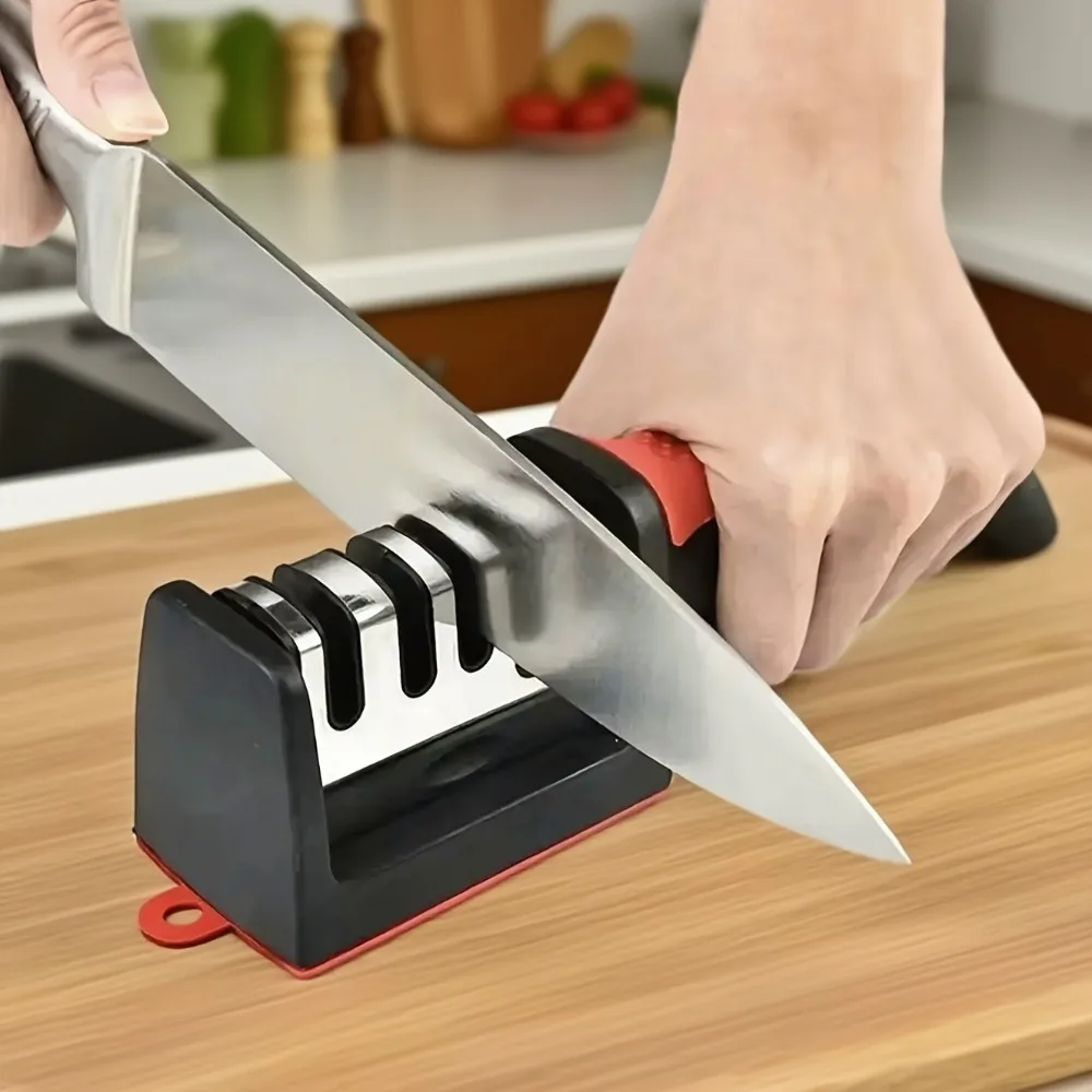 4-Stage Professional Knife Sharpener, Tungsten Ceramic Whetstone for Kitchen Scissors Blades, Coarse Fine Sharpening
