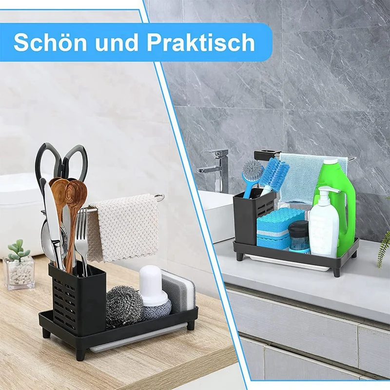 1 PCS Bathroom Organizer Kitchen Accessories With Drip Tray Towel Holder For Sponge, Brushes Kitchen And Bathroom image 3