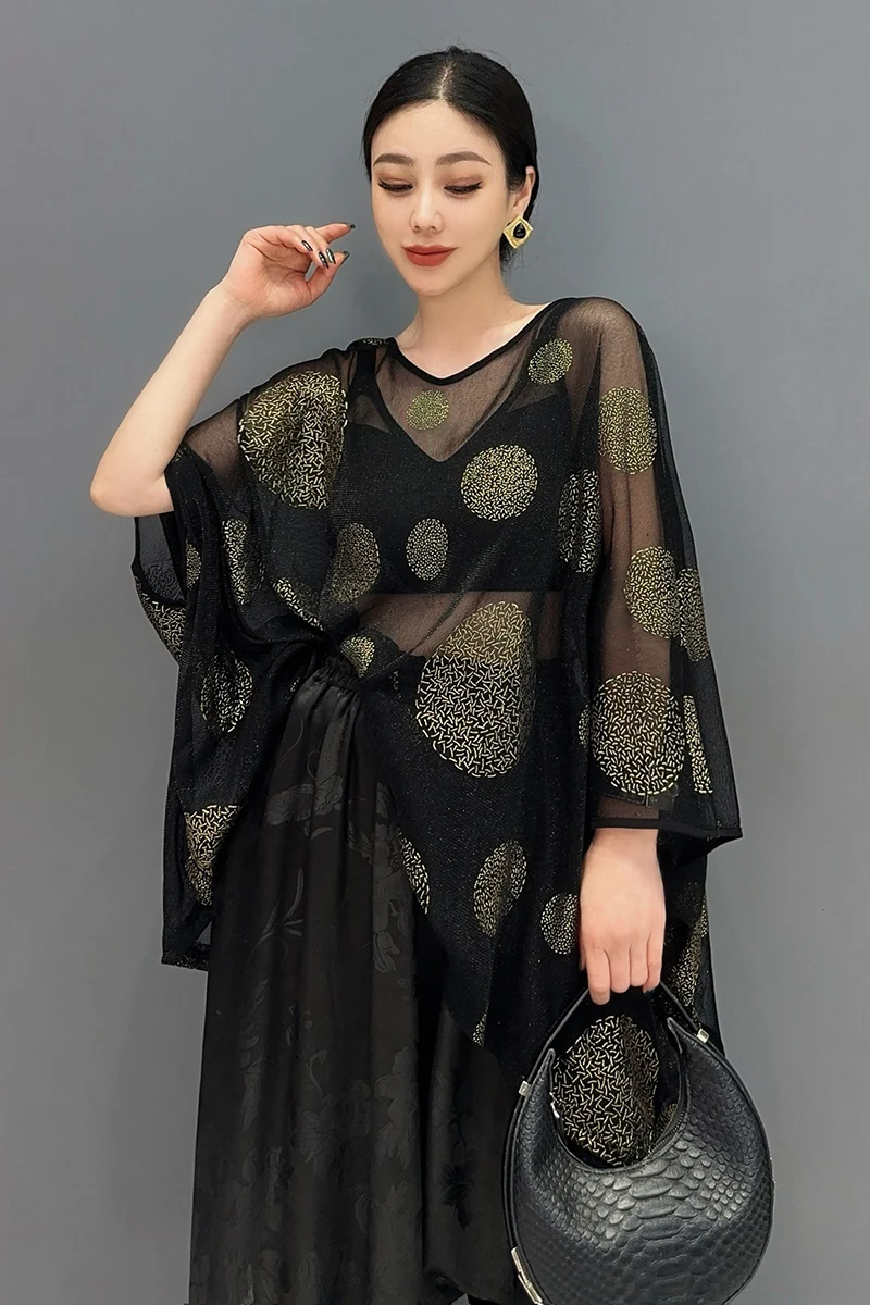 

SuperAen Summer 2024 New Chinese Style Print Perspective Pullover Top Overwear Pullover