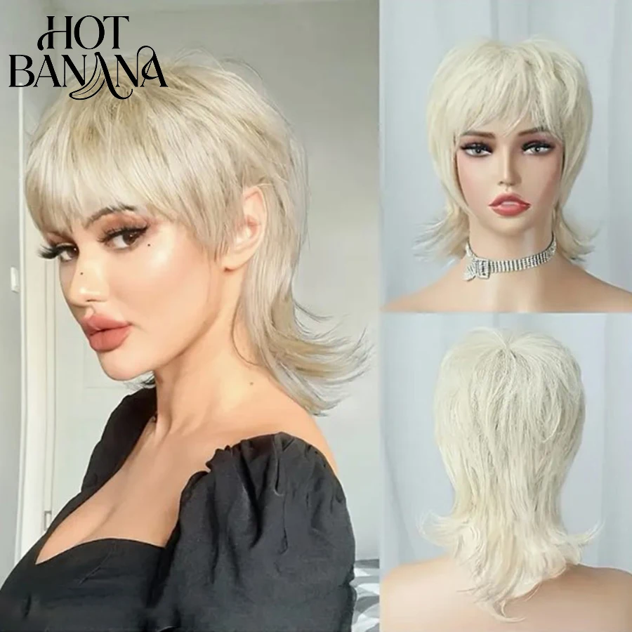 Peruca curta desgrenhada em camadas 80s tainha peruca pixie corte peruca com franja encaracolado cabelo falso sintético para festa feminina cosplay uso