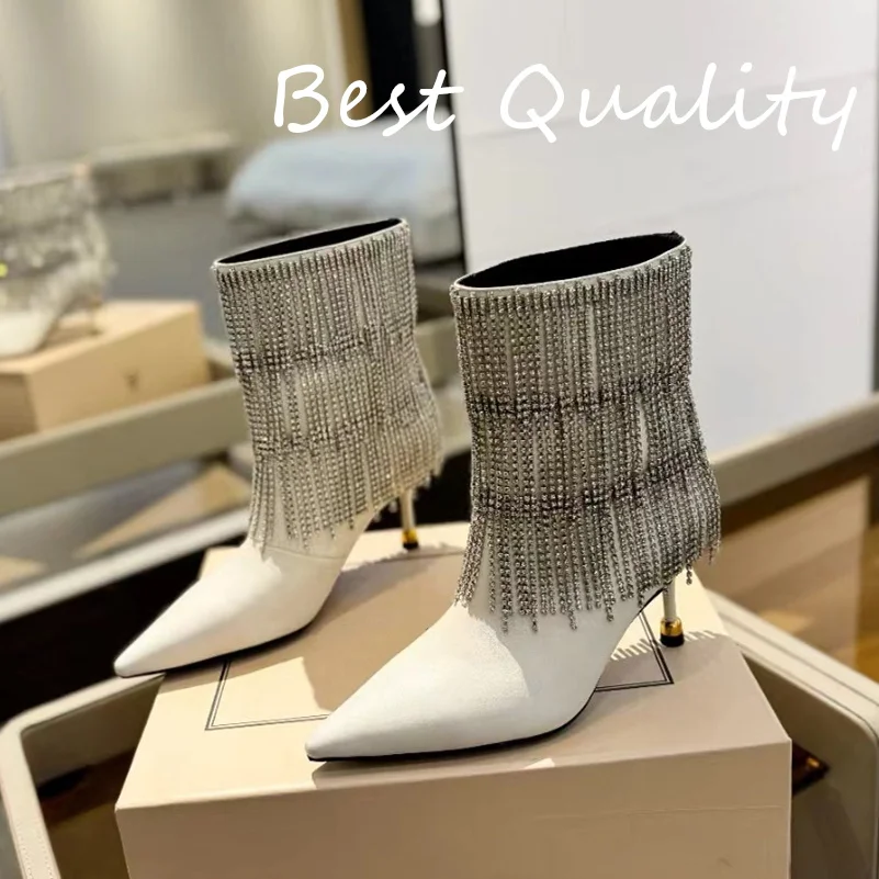 Women's Shoes Boots Rivet Decoration Kitten Heel Knee High Boots Women's Pointed Toe British Style Sharp pointed slender