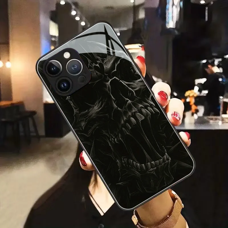 A fashionable phone innovative design, featuring exaggerated lines and a skull pattern. Compatible with iPhone 17, 16, 15, 14
