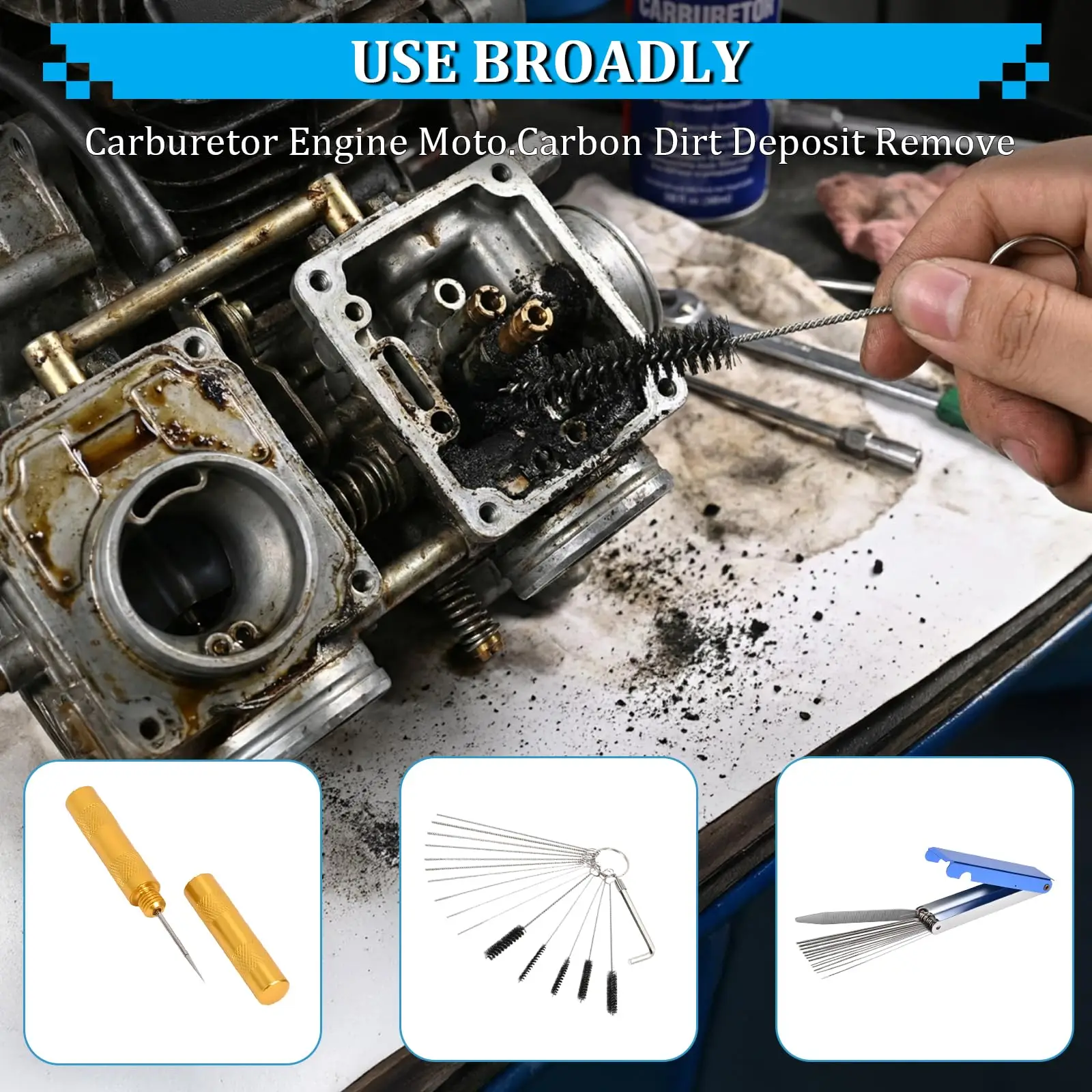 Carburetor Cleaning Kit, Premium Torch Tip Cleaner, Density Nylon for Motorcycle Jet Lawnmower Small Engine Welding Stove - view 5