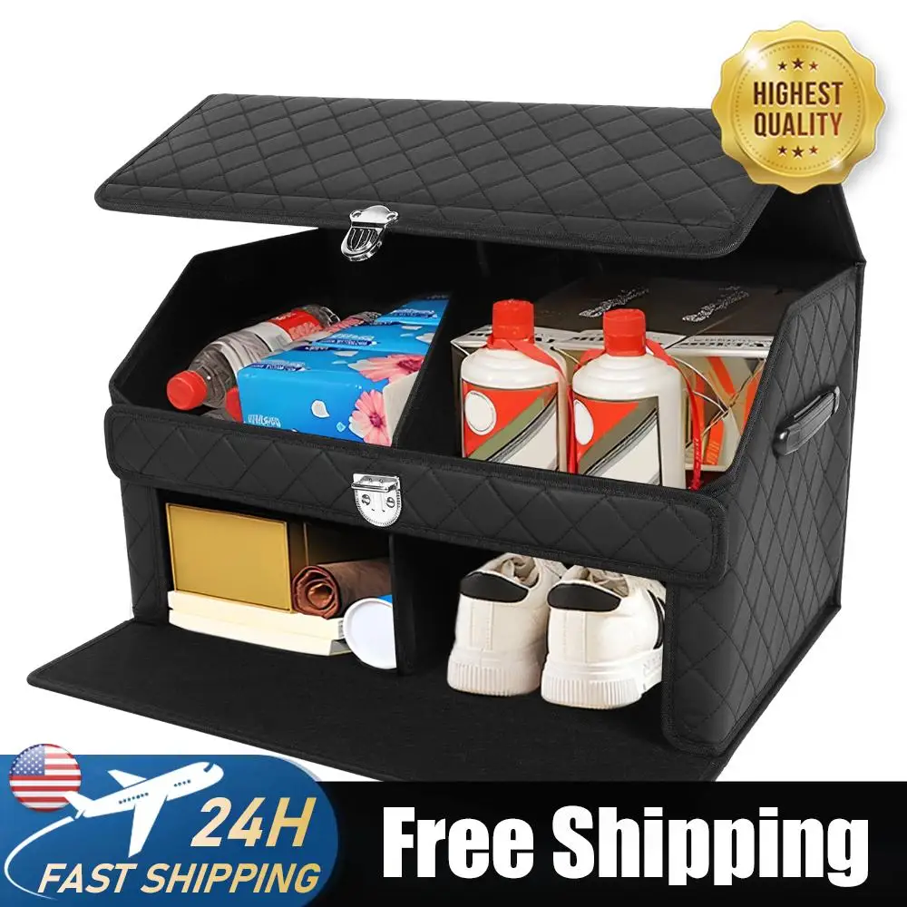 

Двухслойный органайзер для багажника автомобиля с крышкой, регулируемый и складной контейнер для хранения вещей в SUV и седанах, для задних сидений